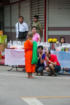 NAN,THAILAND - JULY 19,2016  : The monk walked alms in the morning.