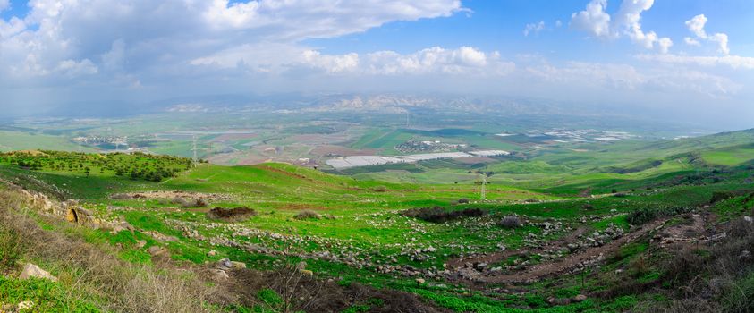 Panoramic view of the Jordan River valley, south of the Sea of Galilee. Northern Israel