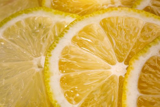 Lemon background. Close up view of lemon slices. Citrus texture