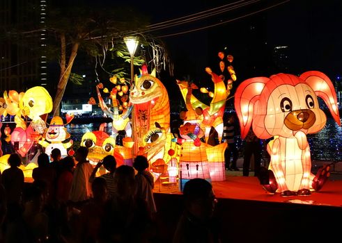 KAOHSIUNG, TAIWAN -- FEBRUARY 19, 2018: People visit the 2018 Lantern Festival to welcome the Year of the Dog.