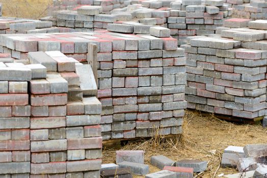 Stack of calcium silicate bricks on a construction site