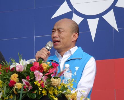 KAOHSIUNG, TAIWAN -- OCTOBER 10, 2019: Kaohsiung mayor and KMT presidential candidate Han Kuo-yu speaks at the national day celebrations, a free and public event.