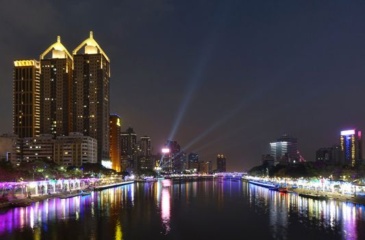KAOHSIUNG, TAIWAN -- FEBRUARY 6, 2020: A night time view of the Love River during the Chinese Lantern Festival.
