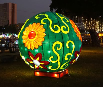 KAOHSIUNG, TAIWAN -- FEBRUARY 6, 2020: Colorful lanterns are on display during the Lantern Festival along the banks of the Love River.