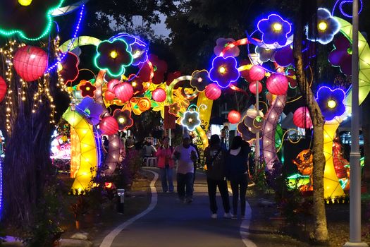 KAOHSIUNG, TAIWAN -- FEBRUARY 6, 2020: Colorful lanterns are on display during the Lantern Festival along the banks of the Love River.