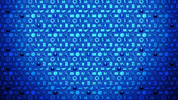 8K Business and Technology Big Picture Panel Background Composed of Icons Set with Blue Light ver.1