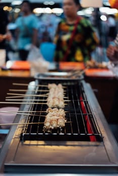 Mala is Grilled meat (Beef, Pork, Chickens or Mushroom) with chilli sauce and chinese hot spicy herb (Sichuan Pepper) for sale at Thai street food market or restaurant in Bangkok Thailand