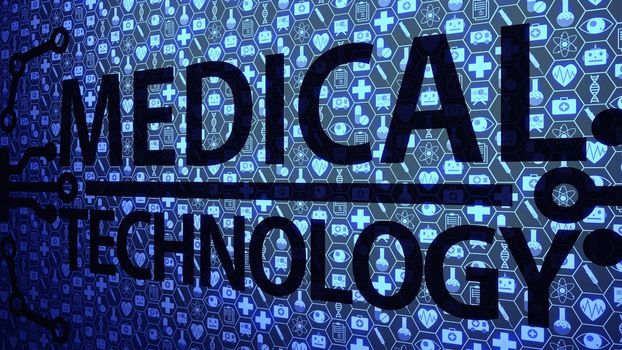 Medical Technology Big Picture Background HUD Composed of Icons Set with Blue Light Ver.4 of 4 (Different Angle)