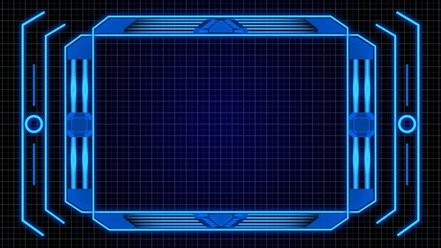 Monitor Screen Border With Blue Digital Elements Details and Grid Abstract Background