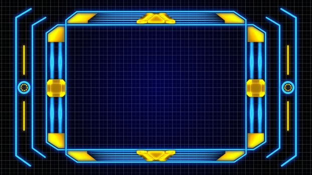 Monitor Screen Border With Orange-Blue Digital Elements Details and Grid Background
