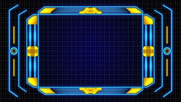 Monitor Screen Border With Orange-Blue Digital Elements Details and Grid Background