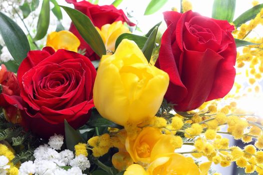 Bunch of flowers with roses and tulips