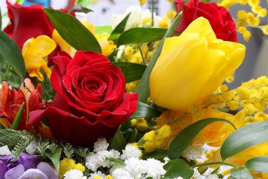 Bunch of flowers with roses and tulips