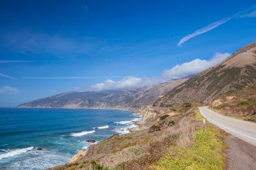 A view out to sea on a sunny winter's day along Big Sur coastline in California, USA