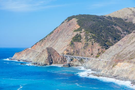 A view out to sea on a sunny winter's day along Big Sur coastline in California, USA