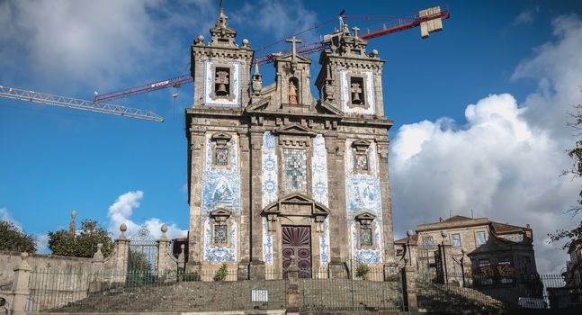 Porto, Portugal - November 30, 2018: Architectural detail of Saint Ildefonso Catholic Church on a fall day