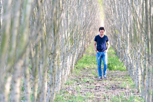 lonely man on a forest walk.