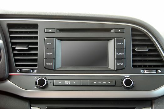 Modern car dashboard. Screen multimedia system. Interior detail