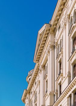 Exterior facade of classic building in the European city, architecture and design detail