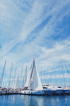 Yachts and boats in the harbor on Mediterranean sea coast, travel and leisure scene