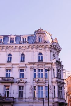 Exterior facade of classic building in the European city, architecture and design detail