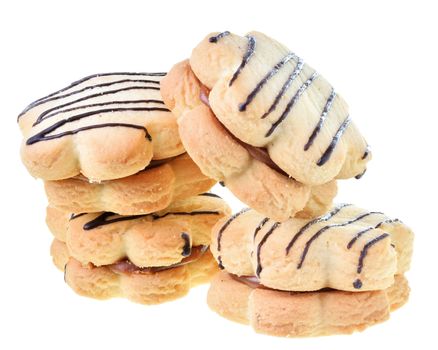 homemade cookies sandwich with chocolate and custard isolated on white background.