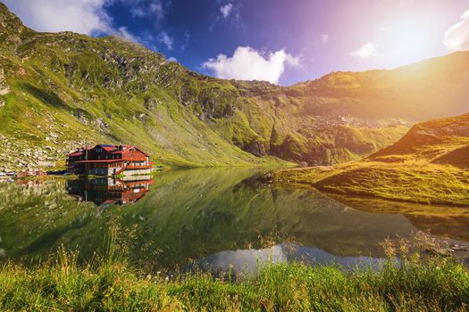 Beautiful volcanic Balea lake at high altitude, on Fagaras mountain, Romania