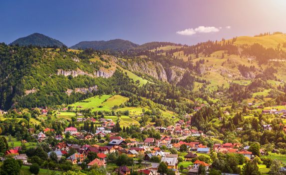 Summer alpine Transylvania landmark, landscape with green fields and valleys, high Piatra Craiului mountains, Carpathians, Transylvania, Romania, Europe