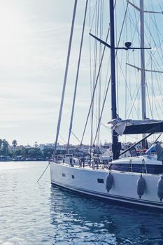 Yachts and boats in the harbor on Mediterranean sea coast, travel and leisure scene