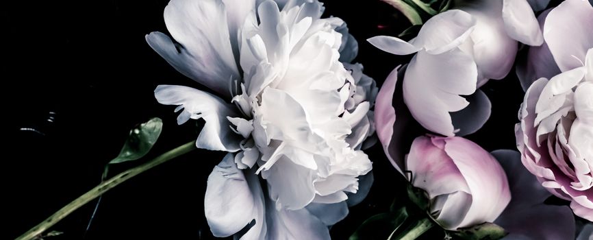 Pastel peony flowers as floral art background, botanical flatlay and luxury branding design