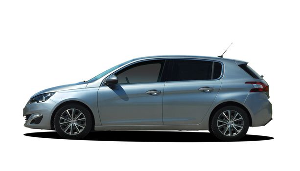 gray passenger car on a white background