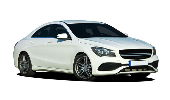 white car on white background, sedan