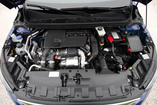 Close up of car engine, studio shot
