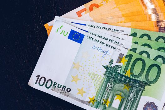Euro money, Euro cash background. Banknotes of the european union. Euro cash. Many Euro banknotes of different values. 