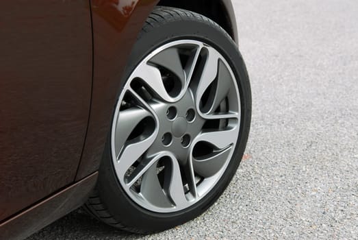tire and alloy wheel on a passenger car