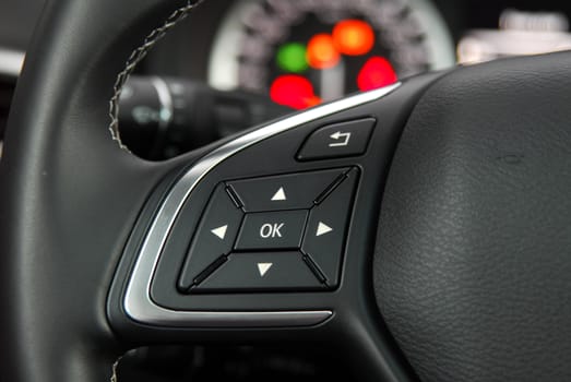 detail on the steering wheel with controls