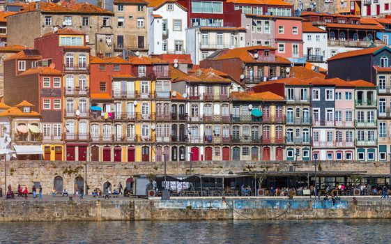 Scenic view of the Porto Old Town pier architecture over Duoro river in Porto, Portugal