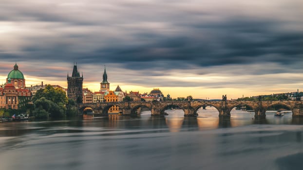 Famous iconic image of Charles bridge, Prague, Czech Republic. Concept of world travel, sightseeing and tourism.