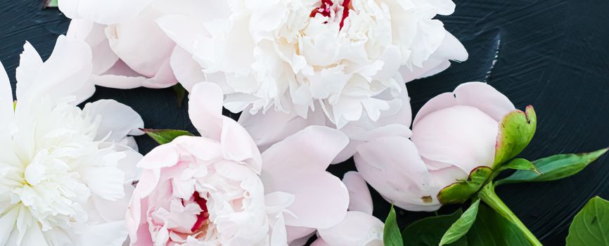 Blooming peony flowers as floral art background, botanical flatlay and luxury branding design