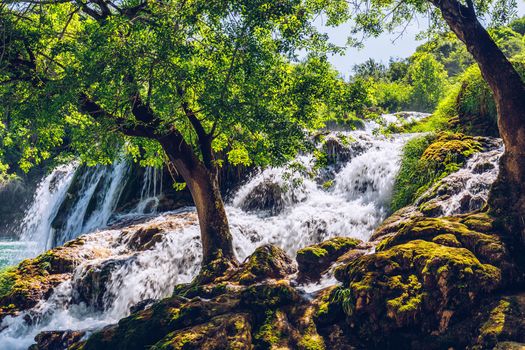 Beautiful Skradinski Buk Waterfall In Krka National Park, Dalmatia, Croatia, Europe. The magical waterfalls of Krka National Park, Split. An incredible place to visit near Split, Croatia.