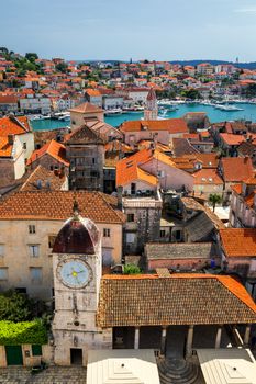 View at town Trogir, old touristic place in Croatia Europe. Trogir town coastal view. Magnificent Trogir, Croatia. Sunny old Venetian town, Dalmatian Coast in Croatia.