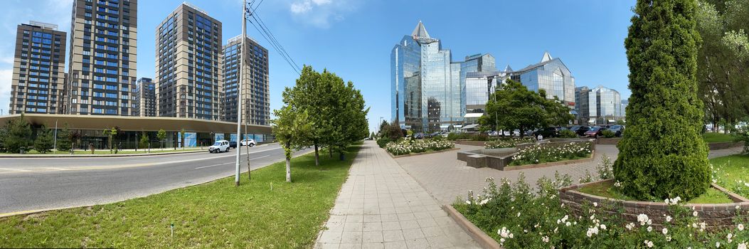 Almaty, Kazakhstan - June 1, 2020: View from Al-Farabi avenue, it is one of the main roads in the city of Almaty