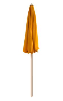 Closed yellow beach umbrella isolated on white. Clipping path included.
