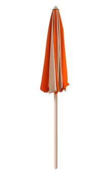 Closed Orange-white beach umbrella isolated on white. Clipping path included.