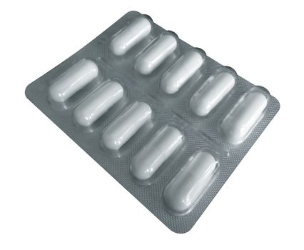 Pack of pills isolated on white background. Clipping Path included.