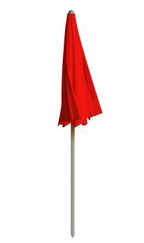 Closed red beach umbrella isolated on white. Clipping path included.