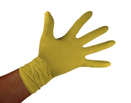 Yellow medical rubber gloves, isolated on white background. Clipping Path included.
