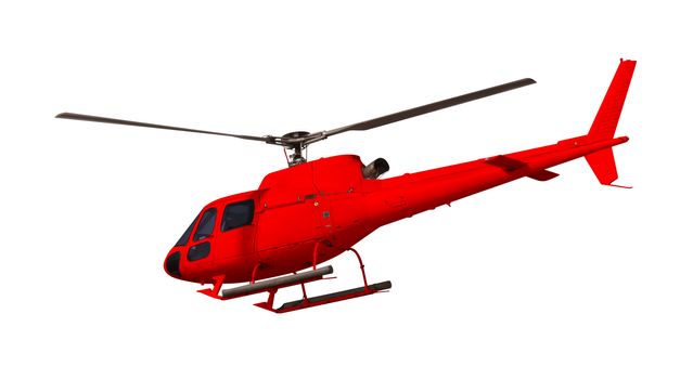 Red helicopter isolated on white. Photo with clipping path.
