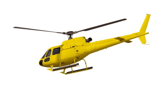 Yellow helicopter isolated on white. Photo with clipping path.