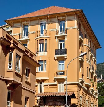 Architecture of residential buildings near the train station Monaco-Ville.